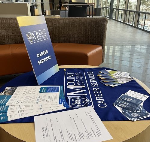 Career Services materials displayed on a table.