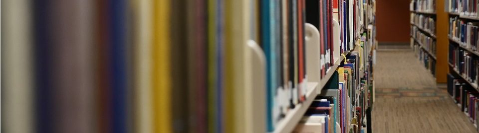 A row of books in the MSVU Library