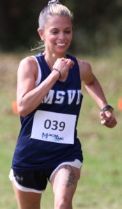 Stephanie Fernandes, running in a MSVU cross-country competition