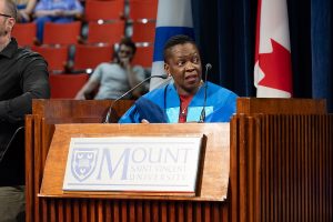 The Honourable Paula A. Cox, speaking at the 2024 Spring Convocation