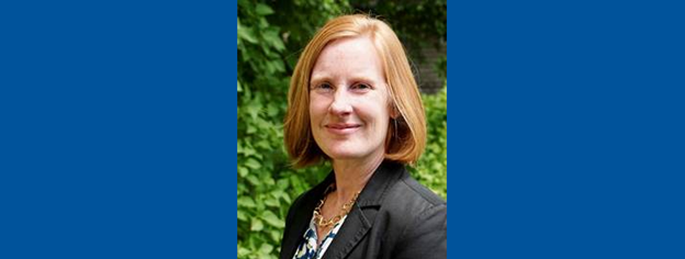 Jeannie Bail, University Librarian, surrounded by two blue squares