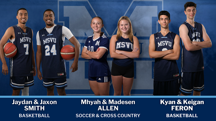 The three sets of MSVU siblings: Jayden and Jaxon Smith; Mhyah and Madesen Allen, and Kyan and Keigan Feron