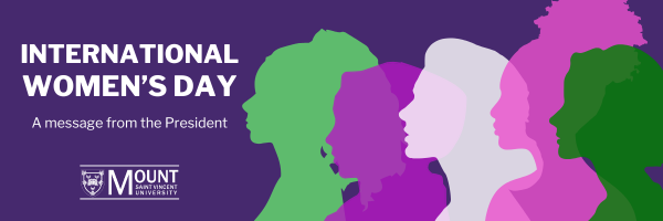 Several silhouettes of women in different colours with the text "International Women's Day. A message from the President." On the left.